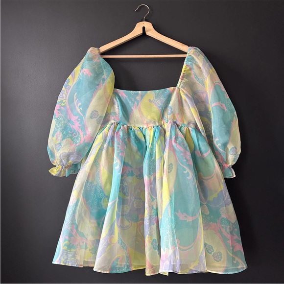 Selkie The Electric Lady Puff Organza Babydoll Mini Dress Size Medium - Picture 2 of 14